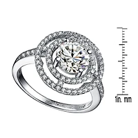 Cubic Zirconia Sterling Silver White Gold Plated Round Fancy Ring