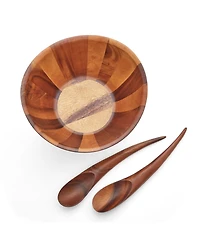 Nambe Harmony 3 Piece Wood Salad Bowl and Servers Set
