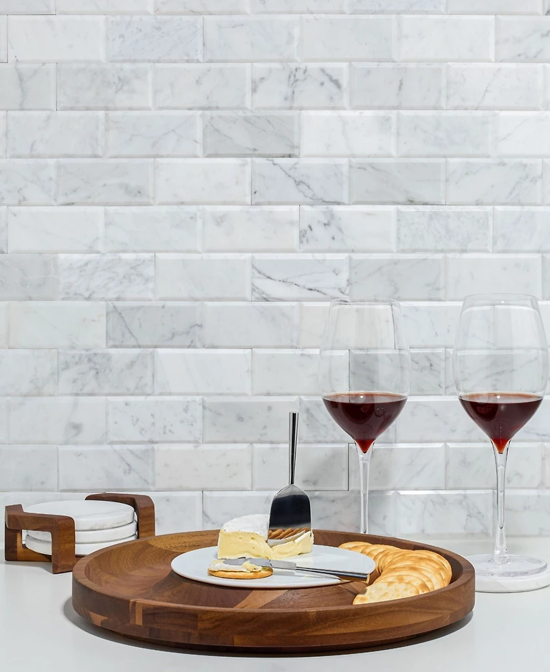 Nambe Chevron Wine Coaster in Acacia Wood and Marble