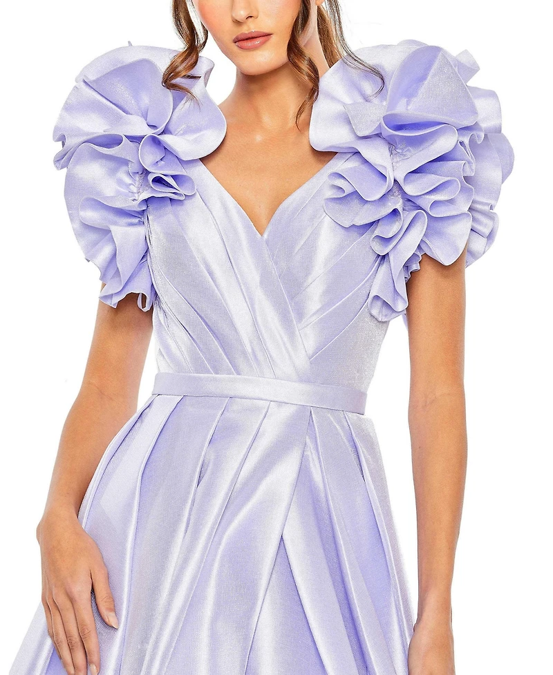 Mac Duggal Women's Flutter Sleeve V Neck Front Slit Ball Gown