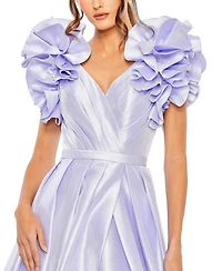 Mac Duggal Women's Flutter Sleeve V Neck Front Slit Ball Gown