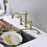 Streamdale Furniture Bridge Dual Handles Kitchen Faucet With Pull-Out Side Spray