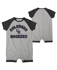 Newborn and Infant Boys and Girls Heather Gray Colorado Rockies Extra Base Hit Raglan Full-Snap Romper