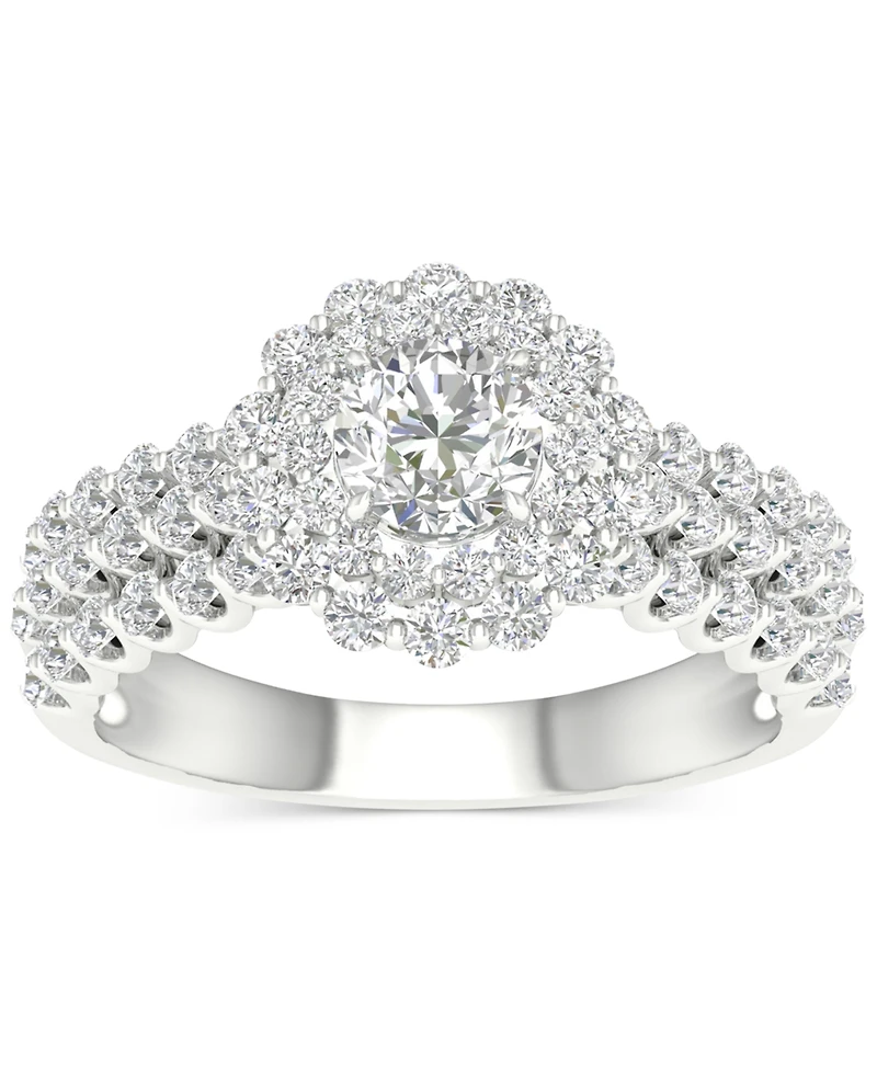 Diamond Double Halo Multi-Row Engagement Ring (1-1/2 ct. t.w.) in 14k White Gold