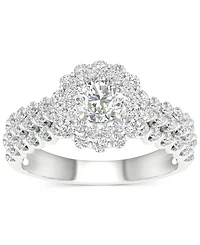 Diamond Double Halo Multi-Row Engagement Ring (1-1/2 ct. t.w.) in 14k White Gold