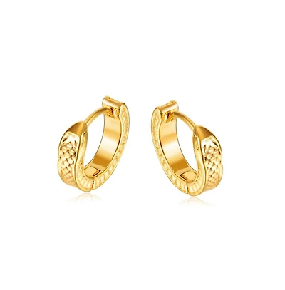 Stainless Steel Textured Huggie Hoop Earrings