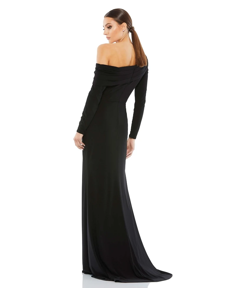 Mac Duggal Women's Ieena Drop Shoulder Long Sleeve Column Gown