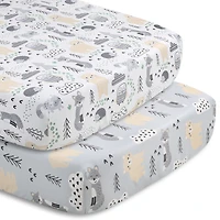 The Peanutshell Grey, Tan and Green Woodscape 5 Piece Crib Bedding Set for Baby Boys or Girls, Nursery Set with Blanket