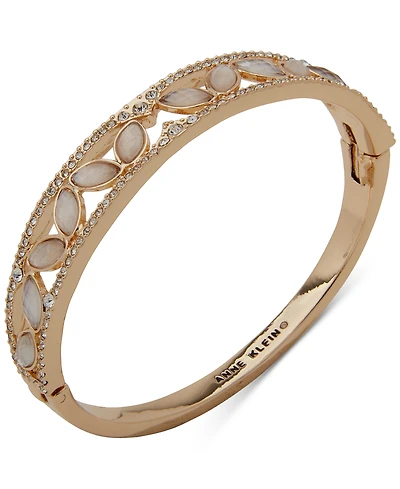Anne Klein Gold-Tone Mother-of-Pearl & Crystal Navette Hinge Bracelet