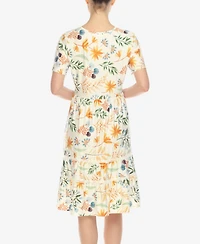 White Mark Women's Floral Short Sleeve Knee Length Dress