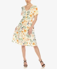 White Mark Women's Floral Short Sleeve Knee Length Dress