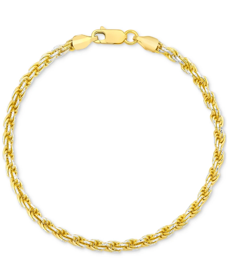 Men's Two-Tone Rope Link Chain Bracelet in Sterling Silver & 14k Gold-Plate