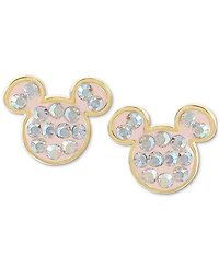 Disney Crystal Mickey Mouse Stud Earrings in 18k Gold-Plated Sterling Silver