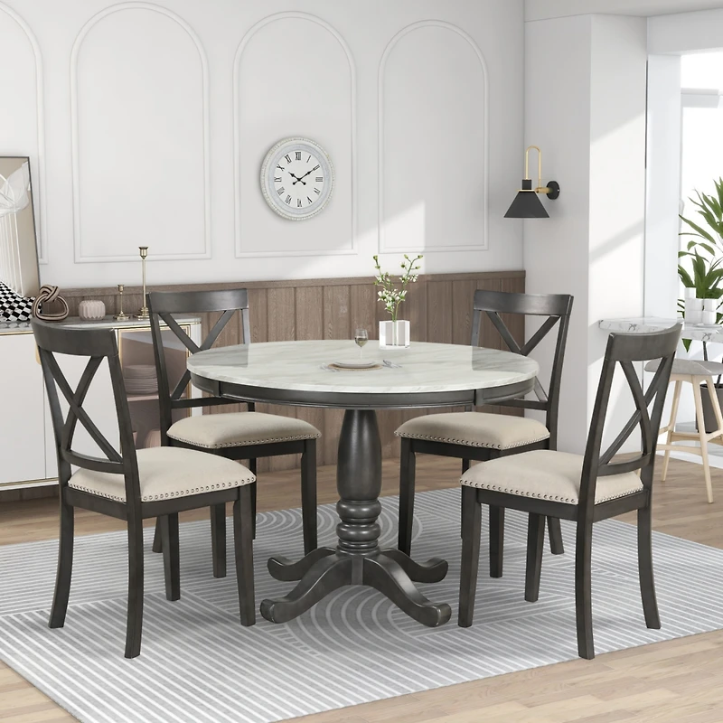 Streamdale Furniture 5 Pieces Dining Table And Chairs Set For 4 Persons, Kitchen Room Solid Wood Table With 4 Chair