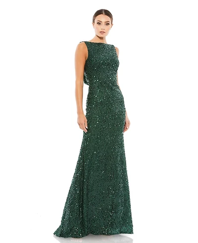 Mac Duggal Women's Ieena Sequined Sleeveless Draped Cowl Back Gown