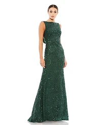 Mac Duggal Women's Ieena Sequined Sleeveless Draped Cowl Back Gown