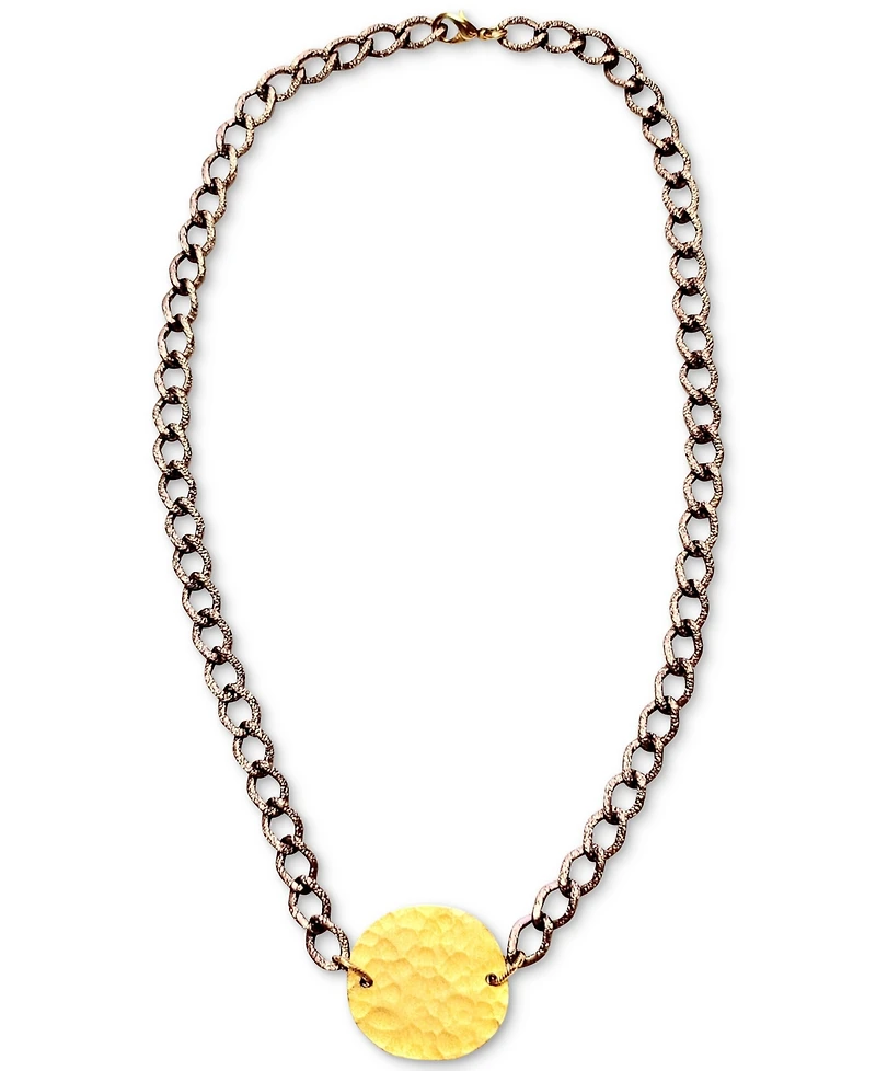 Minu Jewels Two-Tone Hammered Disc Pendant Necklace, 16" + 1" extender