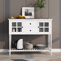 Sideboard Console Table With Bottom Shelf, Farmhouse Wood/Glass Buffet Storage Cabinet Living