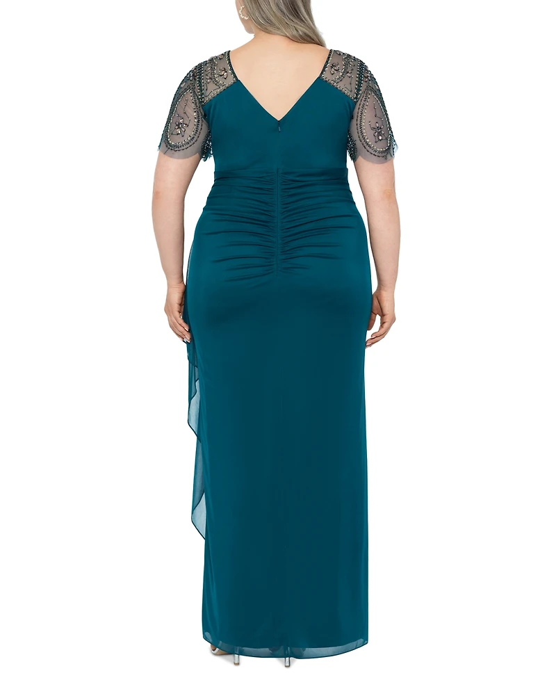 Xscape Plus Embellished Sheer Matte Jersey Gown