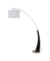 Fc Design 71.5" Tall Drum Shade Arched Floor Lamp with Unique Black Wood Pole and Metal Base