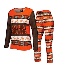 Women's Foco Orange Cleveland Browns Holiday Ugly Pajama Set