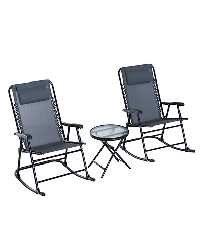 Outsunny 3 Piece Folding Rocking Chair Patio Table Set w/ 2 Rocking Chairs,