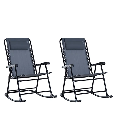 Outsunny Folding Rocking Chairs, Outdoor Camping Chairs w/ Headrests,