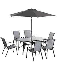 Outsunny Patio Dining Set for Six, Table & Chairs w/ Umbrella,