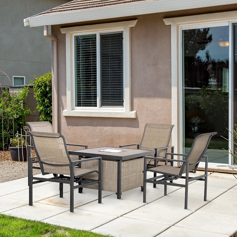 Outsunny 5 Piece Outdoor Dining Set, Ice Bucket Table, Rocking Chairs,