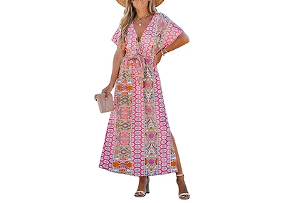 Cupshe Women's Floral Paisley Print Belted Maxi Beach Dress