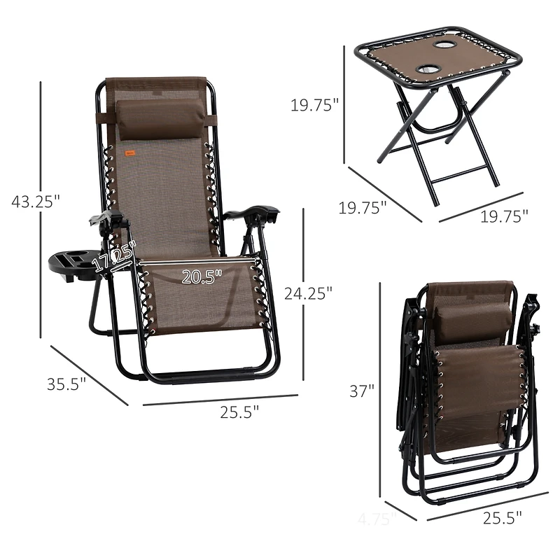 Outsunny Zero Gravity Chair Set with Folding Table & Cup Holder Trays,