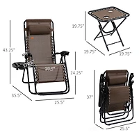 Outsunny Zero Gravity Chair Set with Folding Table & Cup Holder Trays,