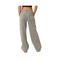 Edikted Womens Magda Low Rise Acid Wash Jeans