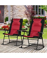 Outsunny 2 Piece Outdoor Rocking Chair Set, Patio Furniture Set with Folding Design, Armrests for Porch, Camping, Balcony, Red