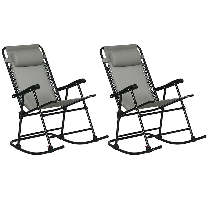 Outsunny Folding Rocking Chairs, Outdoor Camping Chairs w/ Headrests,
