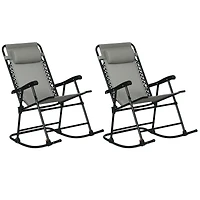 Outsunny Folding Rocking Chairs, Outdoor Camping Chairs w/ Headrests,