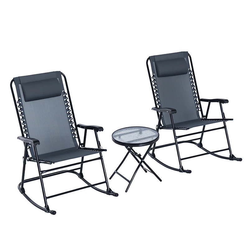Outsunny 3 Piece Folding Rocking Chair Patio Table Set w/ 2 Rocking Chairs,