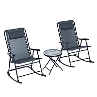 Outsunny 3 Piece Folding Rocking Chair Patio Table Set w/ 2 Rocking Chairs,