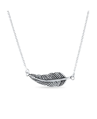 Bling Jewelry Native American Bohemian Feather Leaf Pendant Necklace in Sterling Silver