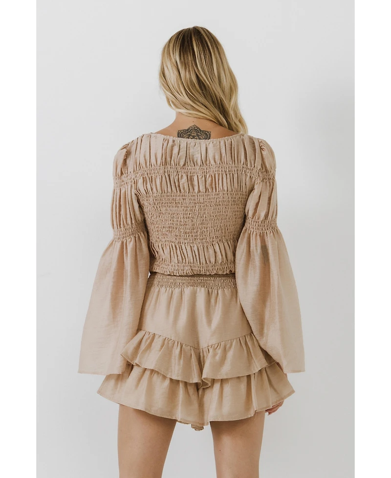 endless rose Women's Smocked Top with Bell Sleeves