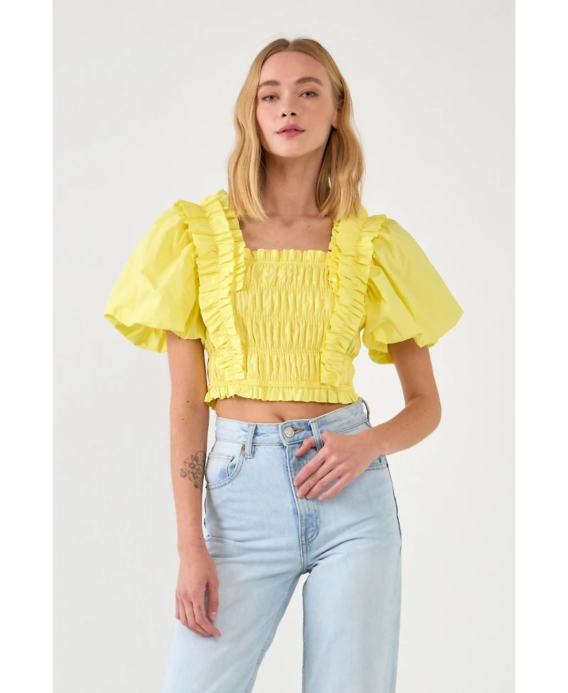 endless rose Women's Smocked Puff Sleeve Top