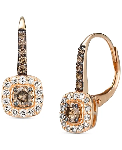 Le Vian Nude Diamond (1/4 ct. t.w.) & Chocolate Diamond (1/3 ct. t.w.) Halo Leverback Drop Earrings in 14k Gold (Also Available in 14K Rose Gold or Wh