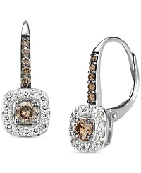 Le Vian Nude Diamond (1/4 ct. t.w.) & Chocolate Diamond (1/3 ct. t.w.) Halo Leverback Drop Earrings in 14k Gold (Also Available in 14K Rose Gold or Wh