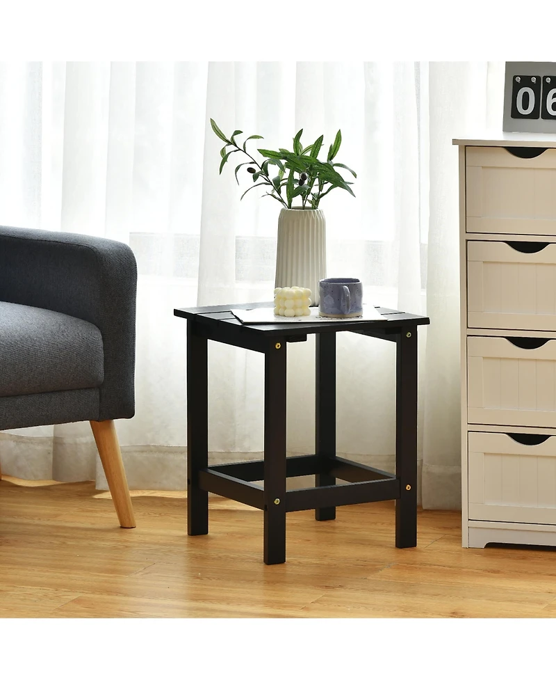 2 Pcs Patio 15'' End Side Coffee Table Square Wooden Slat Deck