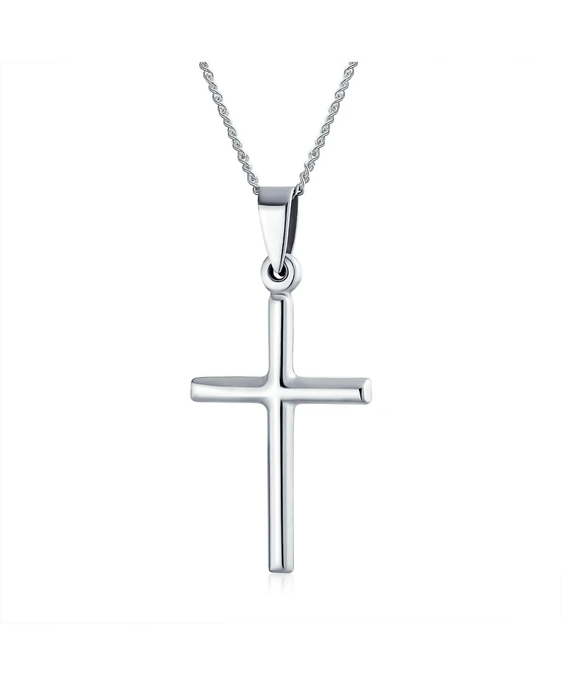 Bling Jewelry Minimalist Simple Petite Tube Small Religious Pendant Cross Necklace .925 Sterling Silver