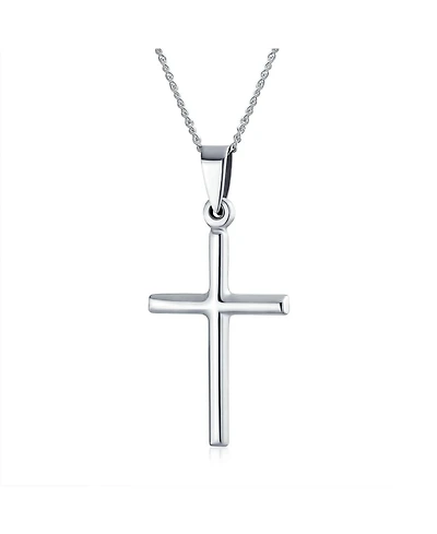 Bling Jewelry Minimalist Simple Petite Tube Small Religious Pendant Cross Necklace .925 Sterling Silver