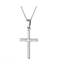 Bling Jewelry Minimalist Simple Petite Tube Small Religious Pendant Cross Necklace .925 Sterling Silver