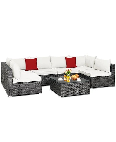 Costway 7PCS Patio Rattan Furniture Set Sectional Sofa Cushioned Garden