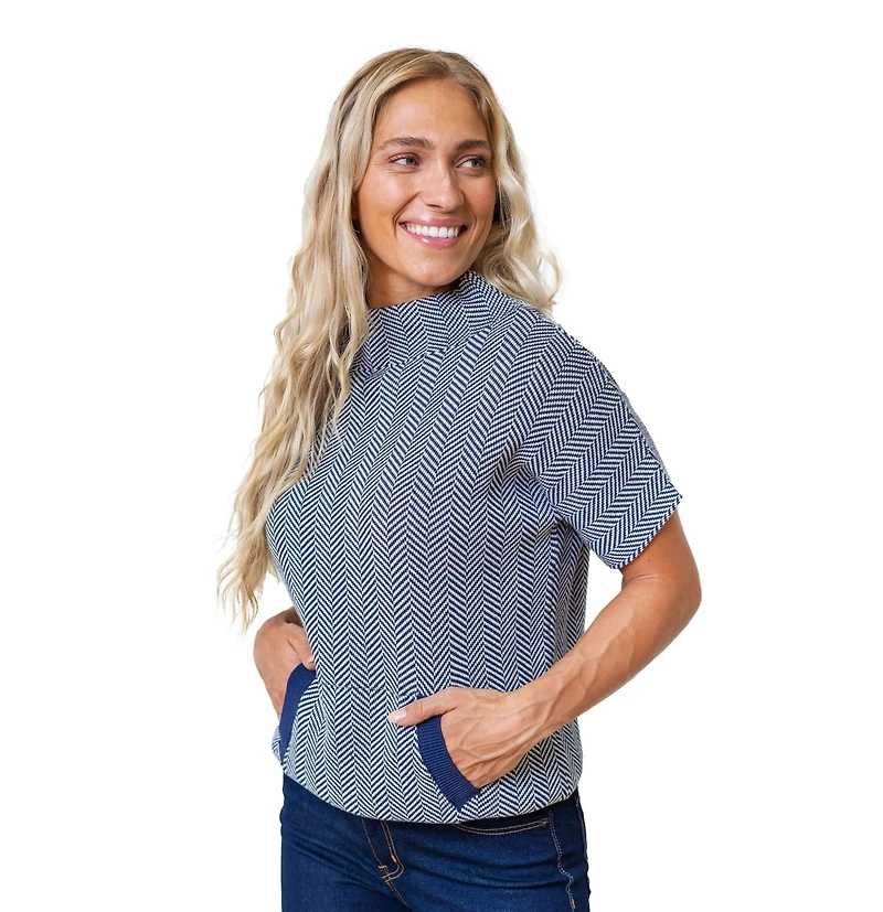 Hope & Henry Women's Short Sleeve Mock Neck Sweater