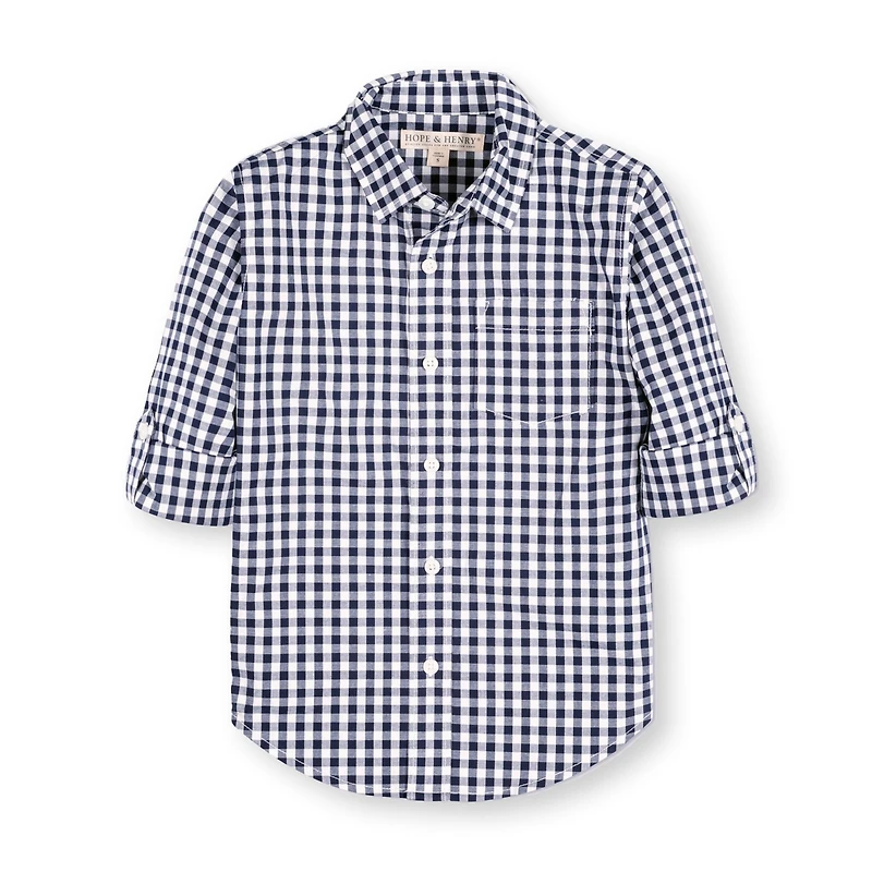Hope & Henry Boys Organic Long Sleeve Stretch Poplin Roll-Up Button Down Shirt